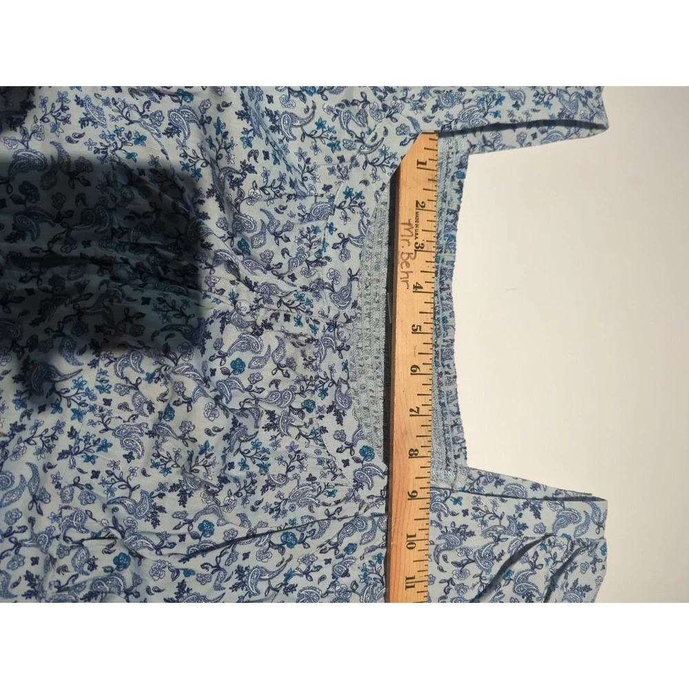 Old Navy Blue Floral Paisley Peasant Blouse L Boho Cottagecore Square Neck Blue